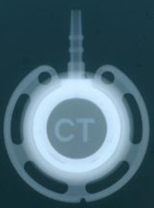 Utilizing a unique printing technique, CT can be visualized under x-ray, to provide recognition of the power injectable Pro-Fuse CT device.